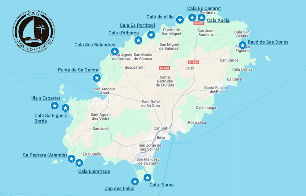 Mapa de las calas y playas secretas de Ibiza